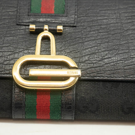 Gucci GG Vintage Black Canvas x Leather Sherry Line Long Wallet #3938