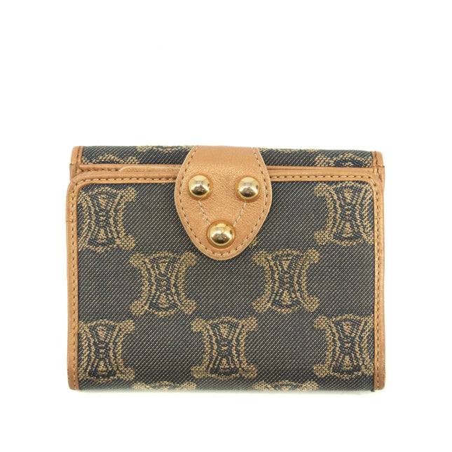 Celine Triomphe Canvas Beige x Blue Demin Compact Wallet #3950