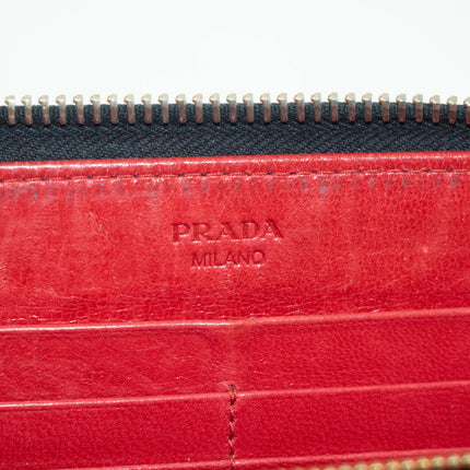 Prada Lips Applique Black Leather Zip Around Wallet #3955