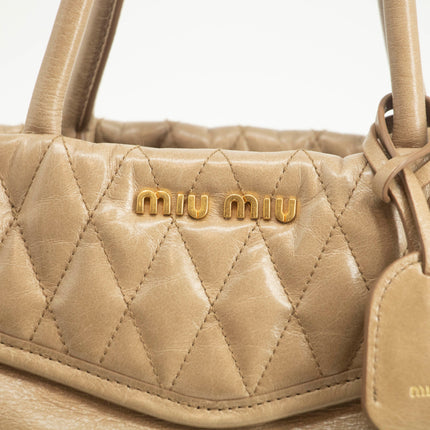 Miu Miu Beige Quilted Glossy Leather 2Way Shoulder Bag #3967