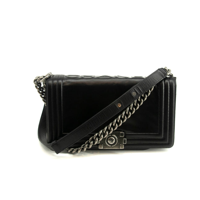 Chanel Black Vinyl Reverso Medium Boy Bag 15 Series #3975
