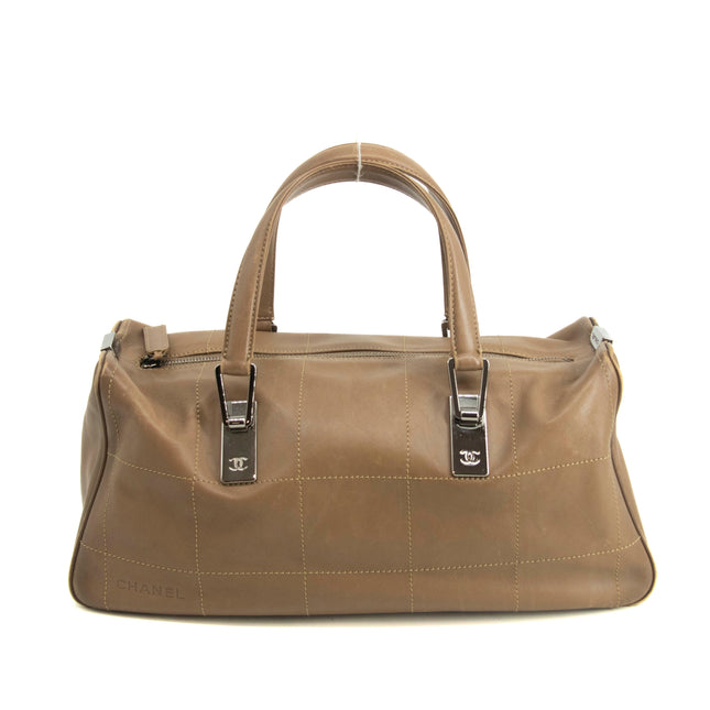Chanel Brown Chocolate Bar Brown Lambskin Boston Bag #3985