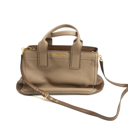 MiuMiu Grey Vitello Caribu Soft Pebbled Leather 2Way Shoulder Bag-SKU #3996