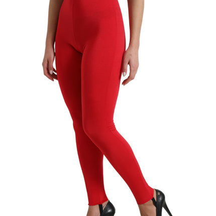 Dolce & Gabbana Red Nylon DG Logo Slim Leggings Pants