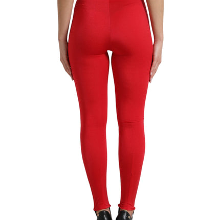 Dolce & Gabbana Red Nylon DG Logo Slim Leggings Pants