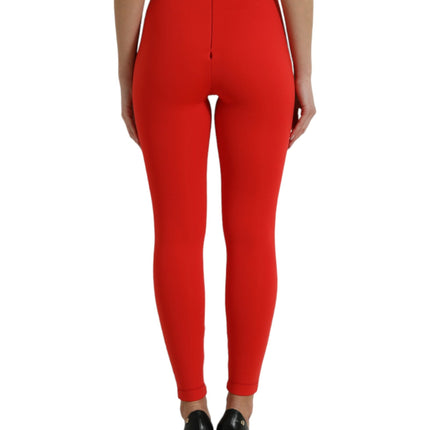 Dolce & Gabbana Red Nylon Stretch Slim Leggings Pants