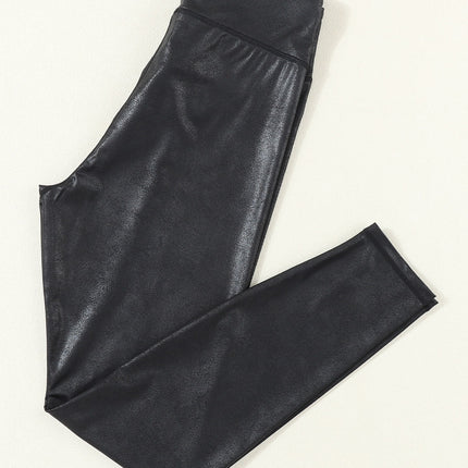 Solid Crossed Dip Waist Leather Leggings