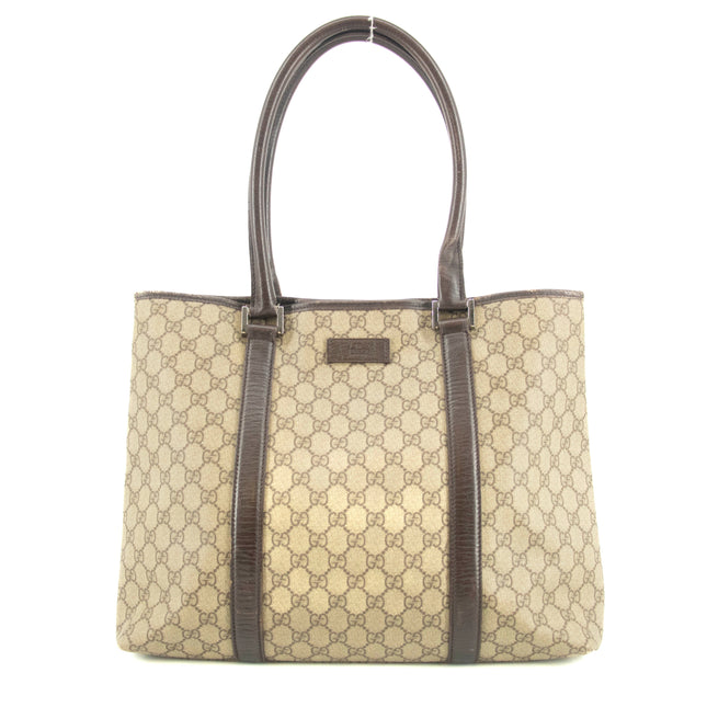 Gucci GG Canvas Coated Supreme Beige x Brown Leather Shoulder Bag #4675