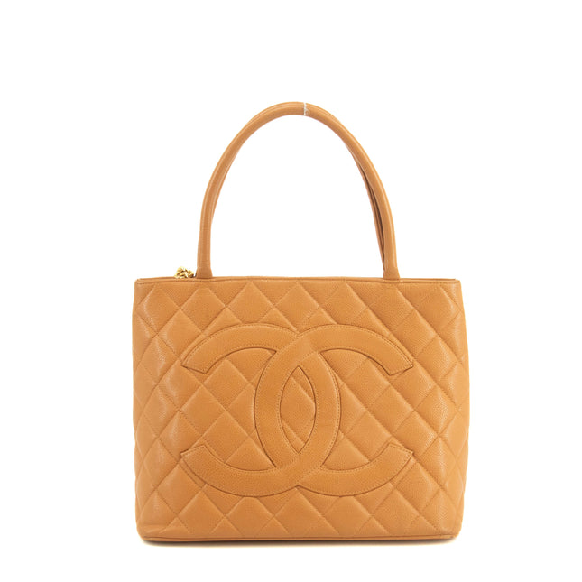 Chanel Matelasse Quilted Brown Caviar Skin Medallion Reprint Tote Bag #4731