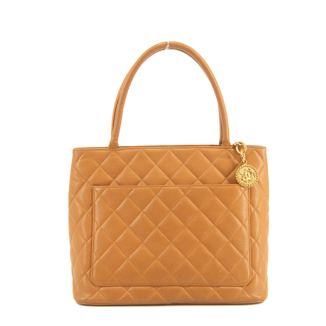 Chanel Matelasse Quilted Brown Caviar Skin Medallion Reprint Tote Bag #4731