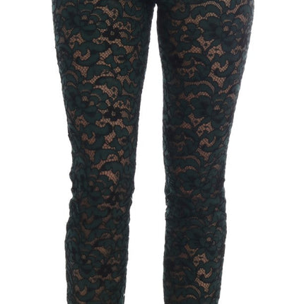 Dolce & Gabbana Green Floral Lace Leggings Pants