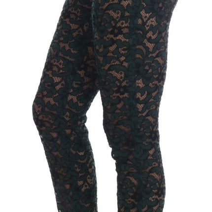 Dolce & Gabbana Green Floral Lace Leggings Pants