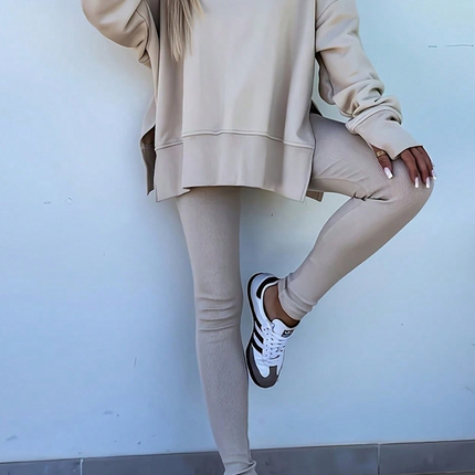 Solid Side Slit Sweatshirt and Leggings Set