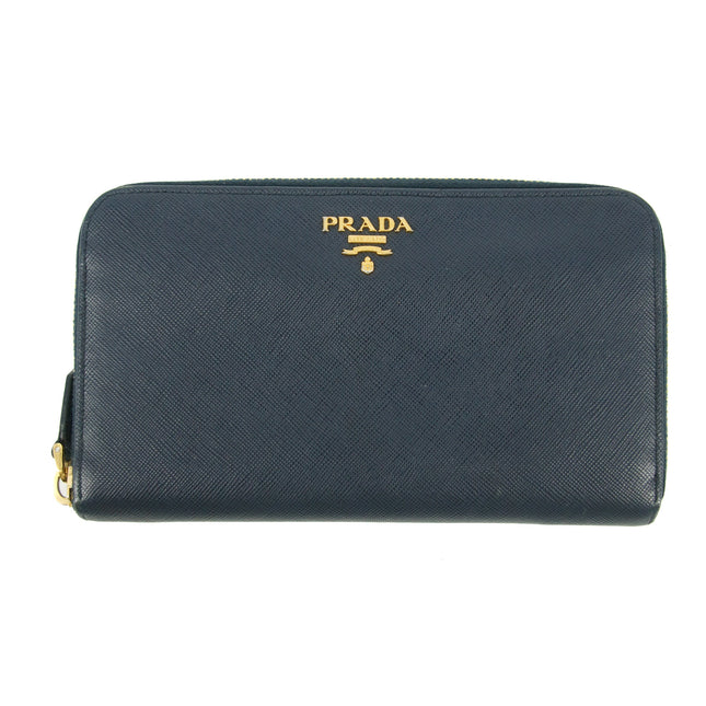 Prada Saffiano Leather Dark Blue Zip Around Wallet #5165