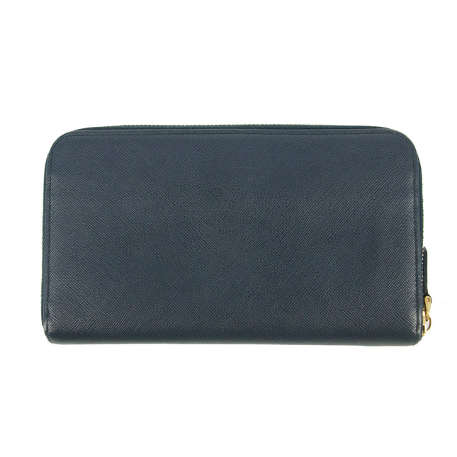 Prada Saffiano Leather Dark Blue Zip Around Wallet #5165