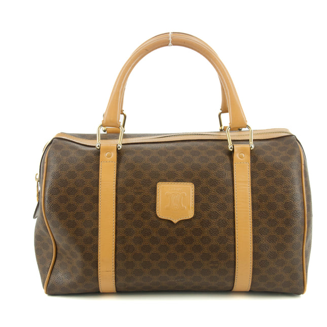 Celine Macadam Triomphe Brown Leather Boston Bag #5382