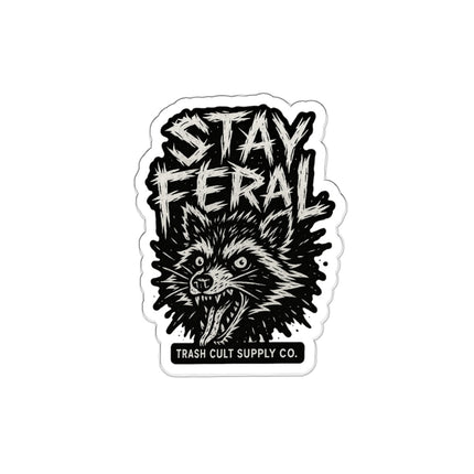 Stay Feral Die-Cut Stickers | Cool Raccoon Graphic Decals for Laptops, Water Bottles, Journals, and Skateboards
