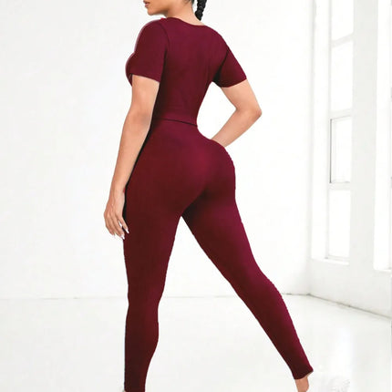 Round Neck Short Sleeve Top and Leggings Active Set