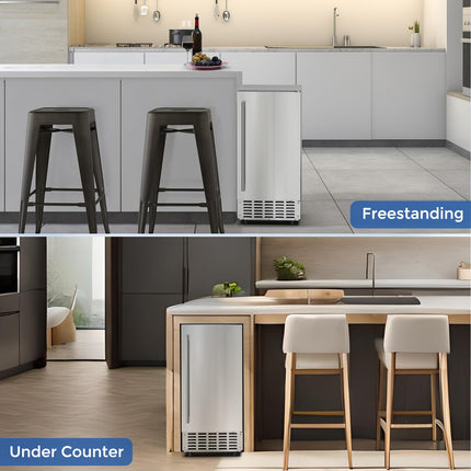 COWSAR Commercial Under Counter Nugget Ice Maker Machine, 68Lbs/Day Ice Maker with Double Ice Baskets, Bulit-in Freestanding Ice Machine, 24H Timer & Self-Cleaning, for Commercial & Home Use(Silver)