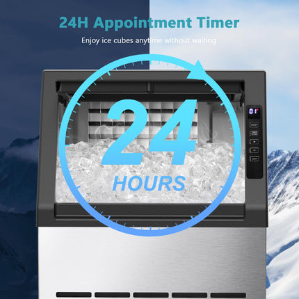 COWSAR Commercial Ice Maker Machine, 80Lbs/24H Stainless Steel Undercounter Ice Maker with 24Lbs Storage Capacity, Self-Cleaning Freestanding Ice Machine for Home, Bar, Restaurant, Office, Outdoor