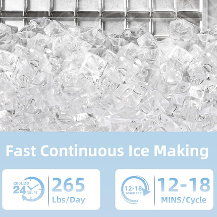 COWSAR Commercial Ice Maker Machine 265Lbs/24H, Stainless Steel Undercounter Ice Maker with 48Lbs Storage Capacity, Self-Cleaning Freestanding Ice Machine for Home, Bar, Restaurant, Office, Outdoor