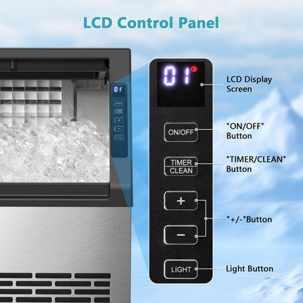 COWSAR Commercial Ice Maker Machine, 80Lbs/24H Stainless Steel Undercounter Ice Maker with 24Lbs Storage Capacity, Self-Cleaning Freestanding Ice Machine for Home, Bar, Restaurant, Office, Outdoor