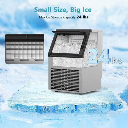 COWSAR Commercial Ice Maker Machine, 80Lbs/24H Stainless Steel Undercounter Ice Maker with 24Lbs Storage Capacity, Self-Cleaning Freestanding Ice Machine for Home, Bar, Restaurant, Office, Outdoor