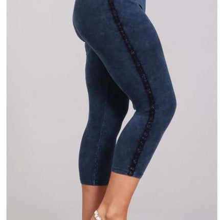 Crochet Striped Mineral Washed Capri Leggings Made in USA - Plus Size
