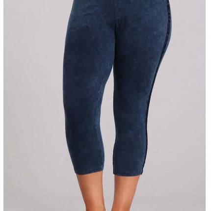 Crochet Striped Mineral Washed Capri Leggings Made in USA - Plus Size