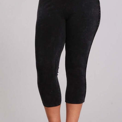 Crochet Striped Mineral Washed Capri Leggings Made in USA - Plus Size