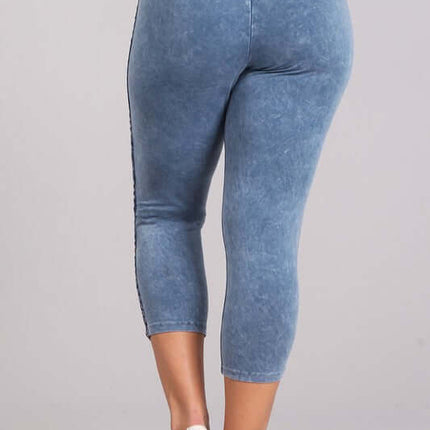 Crochet Striped Mineral Washed Capri Leggings Made in USA - Plus Size