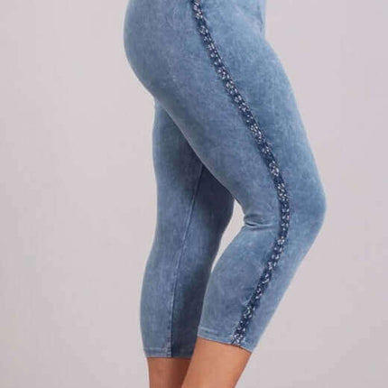 Crochet Striped Mineral Washed Capri Leggings Made in USA - Plus Size