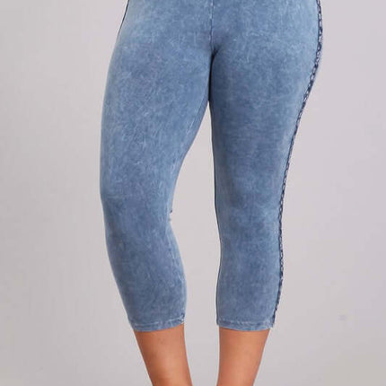 Crochet Striped Mineral Washed Capri Leggings Made in USA - Plus Size