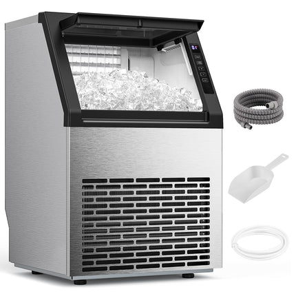 COWSAR Commercial Ice Maker Machine, 80Lbs/24H Stainless Steel Undercounter Ice Maker with 24Lbs Storage Capacity, Self-Cleaning Freestanding Ice Machine for Home, Bar, Restaurant, Office, Outdoor