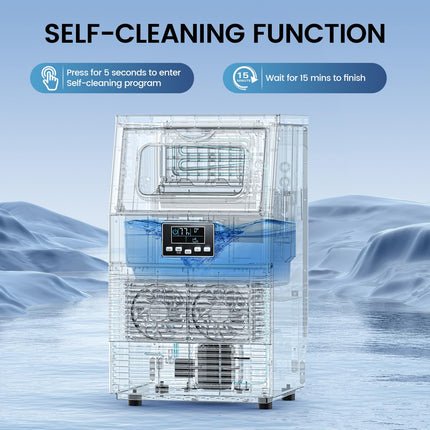 COWSAR Commercial Ice Maker Machine, 66Lbs/24H Stainless Steel Undercounter Ice Maker with 8Lbs Storage Capacity, Self-Cleaning Freestanding Ice Machine for Home, Bar, Restaurant, Office, Outdoor
