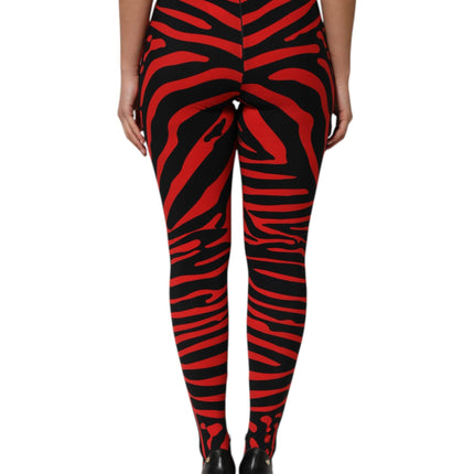Dolce & Gabbana Black Red Nylon Logo Waisted Leggings Pants