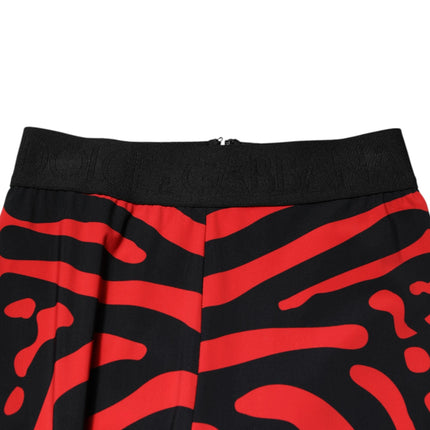 Dolce & Gabbana Black Red Nylon Logo Waisted Leggings Pants