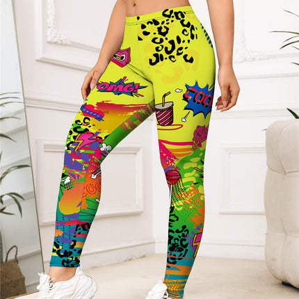 Yellow Cartoon Printed Sports Slim-fitting Leggings