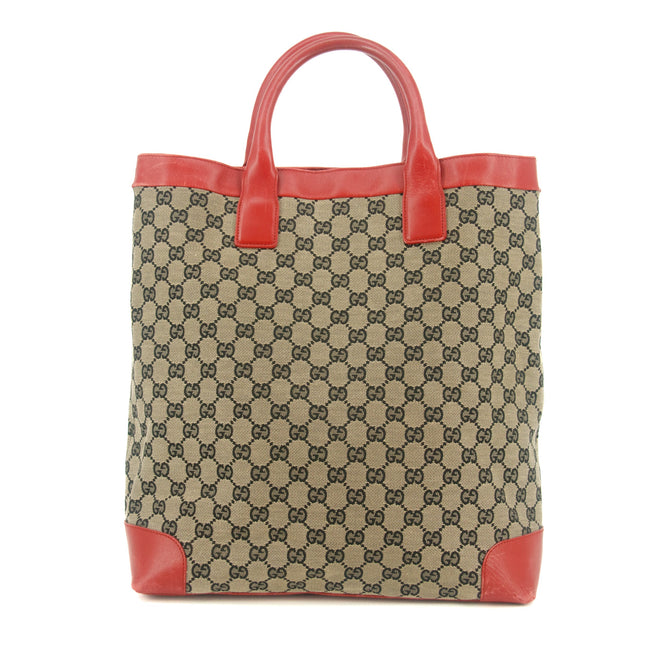 Gucci GG Canvas Brown x Red Tote Bag #8928