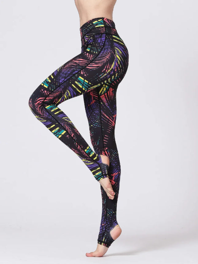 Printed Wide Waistband Active Leggings with Stirrups