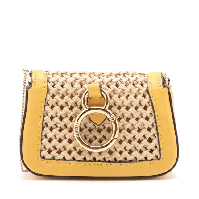 Fendi Nano Bucket Straw & Leather Chain Shoulder Bag Yellow #3260