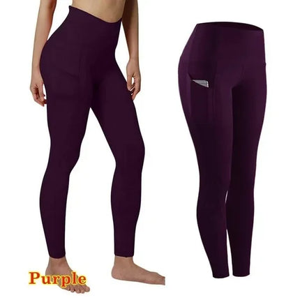 High Waist Elastic Workout Leggings Tummy Control Ruched Booty With Pocket