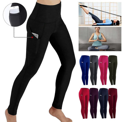 High Waist Elastic Workout Leggings Tummy Control Ruched Booty With Pocket