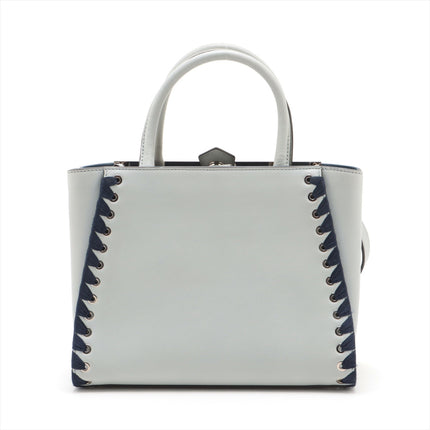 Fendi Petit 2 Jours Leather 2 Way Handbag Blue Gray #3263