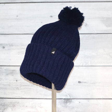 Adult Acrylic Ribbed Cuff with Matching Pom Hat