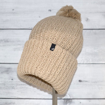 Adult Acrylic Ribbed Cuff with Matching Pom Hat