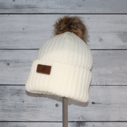 Child Acrylic Ribbed Cuff with Pom Hat