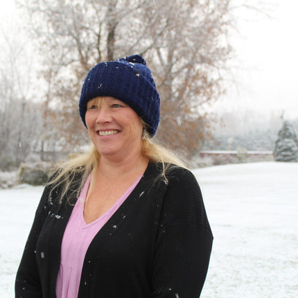 Adult Acrylic Ribbed Cuff with Matching Pom Hat