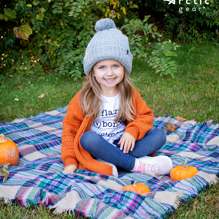 Child Acrylic Ribbed Cuff with Matching Pom Hat
