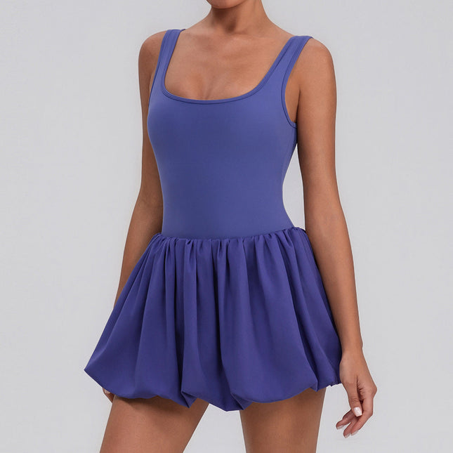 Fitness Draped Dress Faux Two Pieces Anti Wardrobe Malfunction Base Pockets Dress Sports Yoga Tennis Dress Women